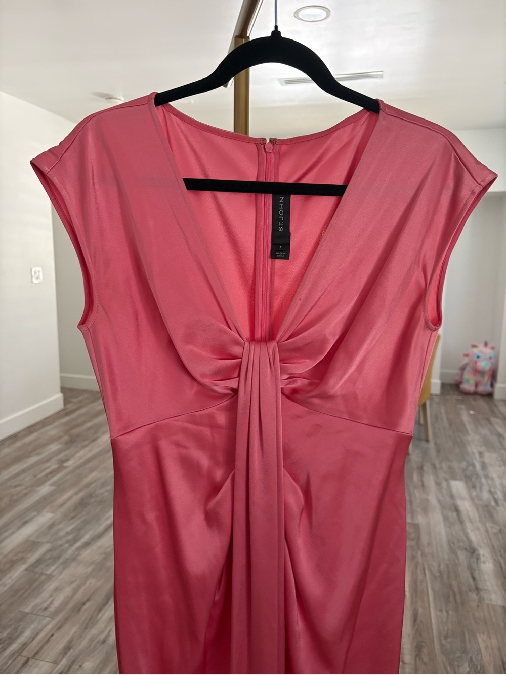 St. John Rose Pink Satin Twist-Front Maxi Dress
